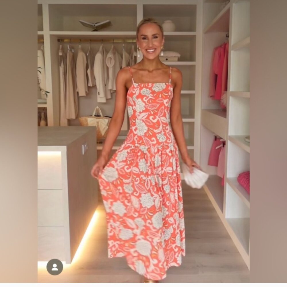 NWT ZARA Printed Coral Maxi Dress M
